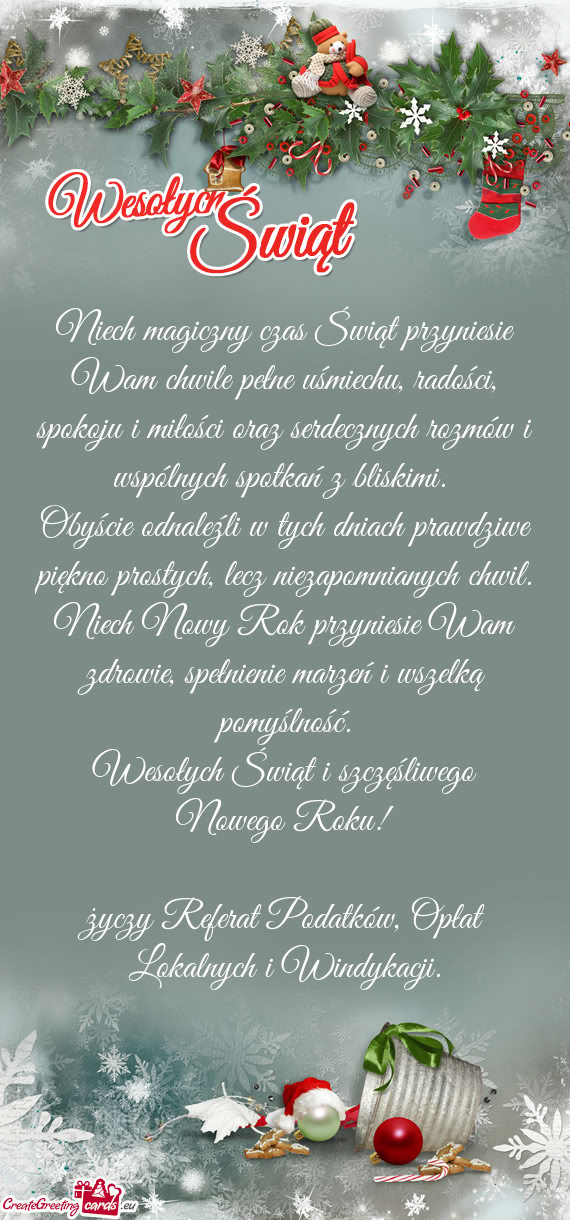 Niech magiczny czas Świąt przyniesie Wam chwile pełne uśmiechu, radości, spokoju i miłości or
