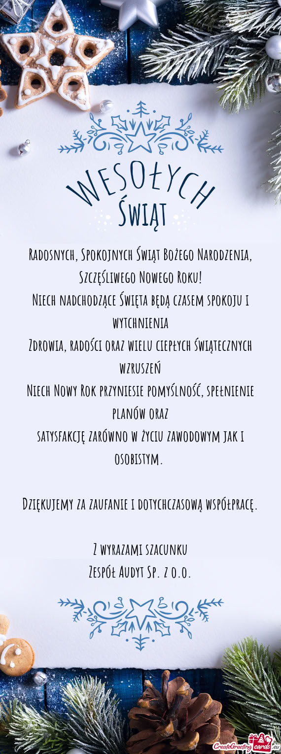 Niech nadchodzące Święta będą czasem spokoju i wytchnienia