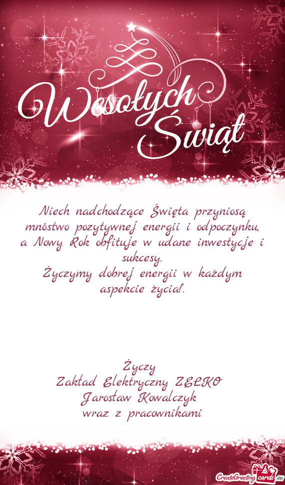 Niech nadchodzące Święta przyniosą