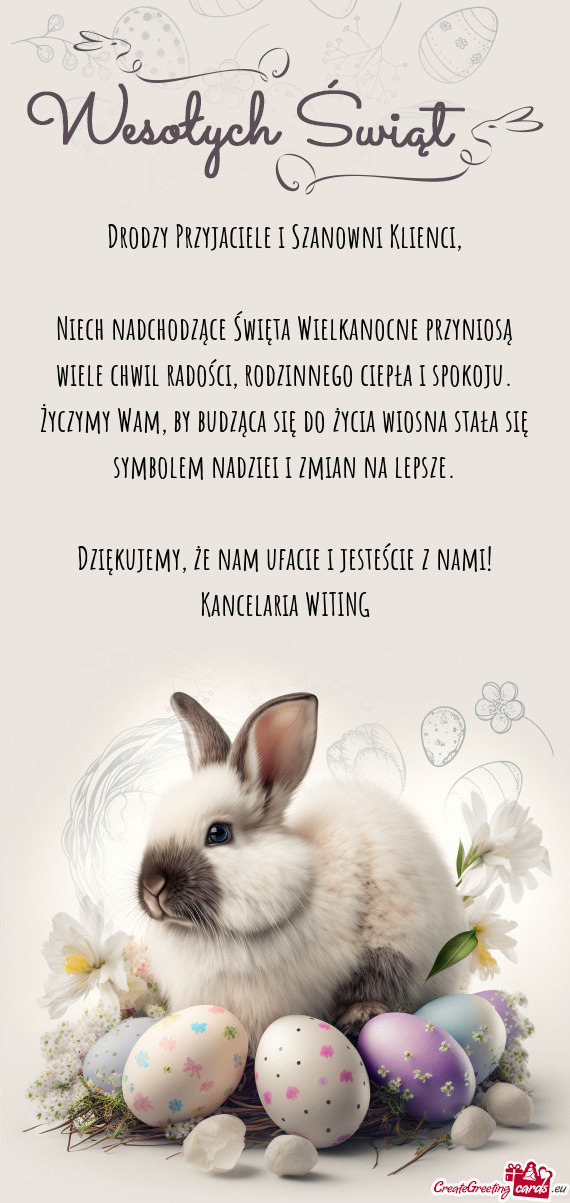 Niech nadchodzące Święta Wielkanocne przyniosą wiele chwil radości, rodzinnego ciepła i spokoj