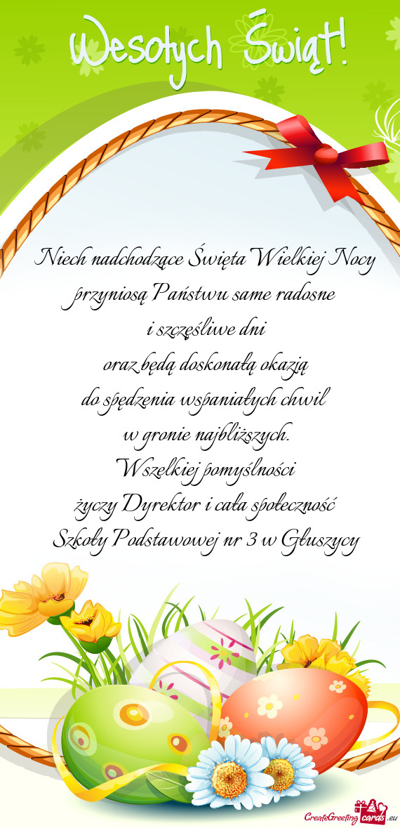 Niech nadchodzące Święta Wielkiej Nocy przyniosą Państwu same radosne i szczęśliwe dni or