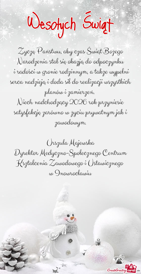 Niech nadchodzący 2026 rok przyniesie satysfakcję zarówno w życiu prywatnym jak i zawodowym