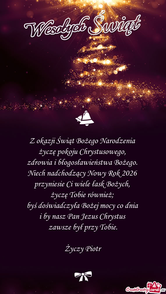 Niech nadchodzący Nowy Rok 2026 przyniesie Ci wiele łask Bożych