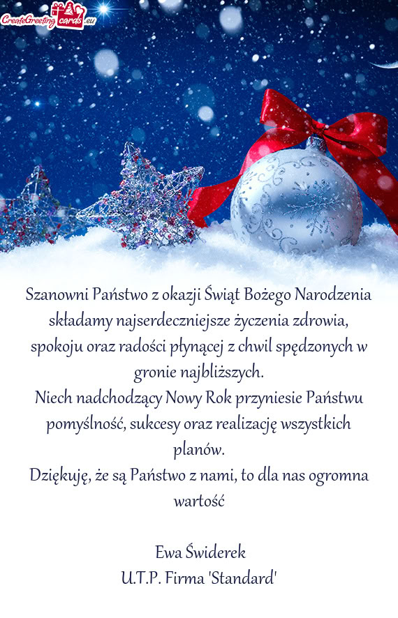 Niech nadchodzący Nowy Rok przyniesie Państwu pomyślność