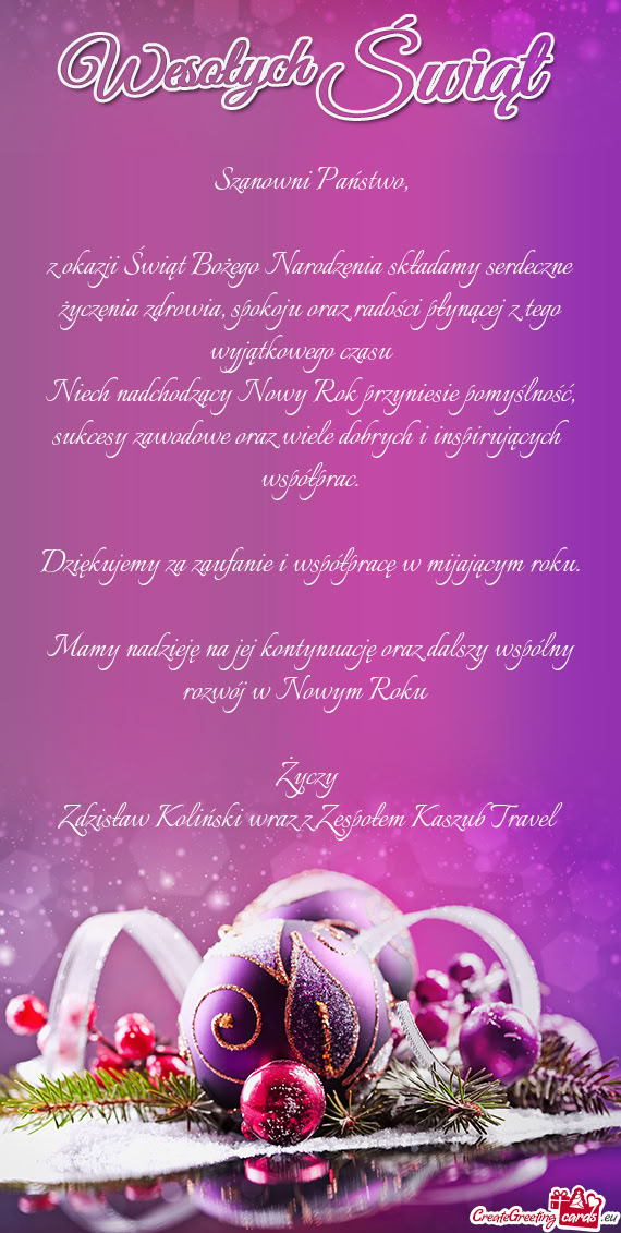 Niech nadchodzący Nowy Rok przyniesie pomyślność, sukcesy zawodowe oraz wiele dobrych i inspiruj