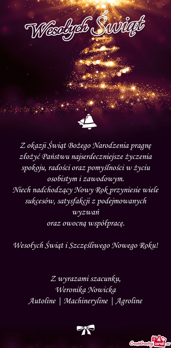 Niech nadchodzący Nowy Rok przyniesie wiele sukcesów, satysfakcji z podejmowanych wyzwań