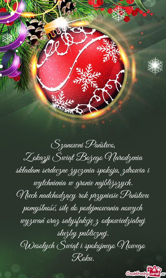 Niech nadchodzący rok przyniesie Państwu pomyślność