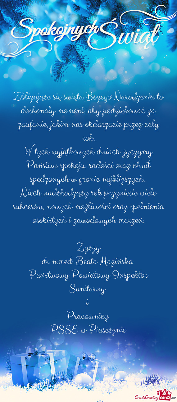 Niech nadchodzący rok przyniesie wiele sukcesów, nowych możliwości oraz spełnienia osobistych i