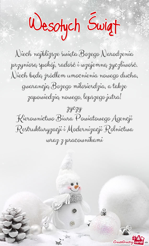 Niech najbliższe święta Bożego Narodzenia przyniosą spokój, radość i wzajemną życzliwość