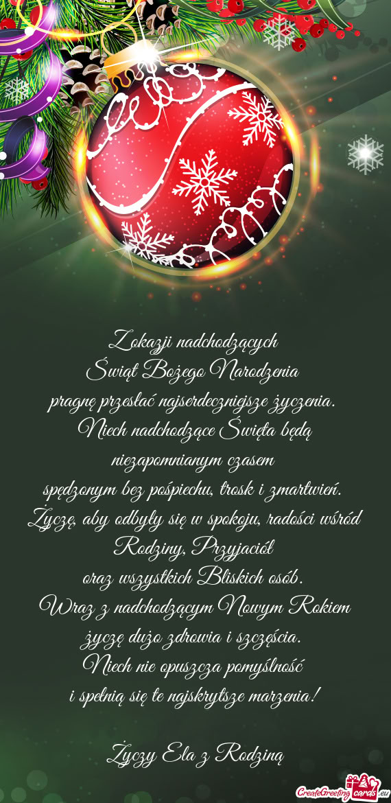 Niech nie opuszcza pomyślność i spełnią się te najskrytsze marzenia! Ela z Rodz