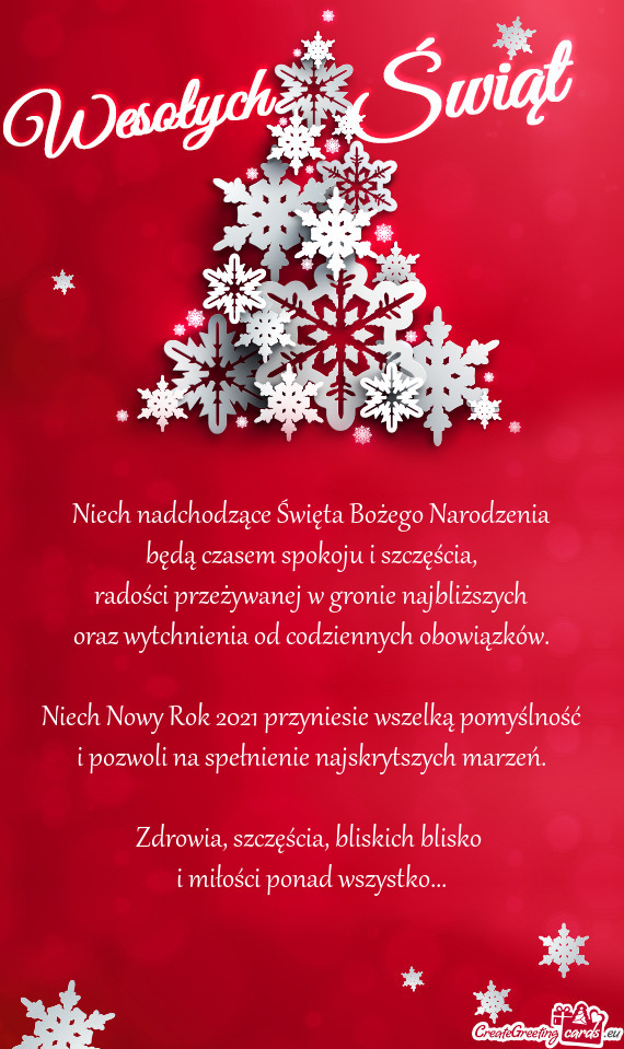 Niech Nowy Rok 2021 przyniesie wszelką pomyślność
 i pozwoli na spełnienie najskrytszych ma