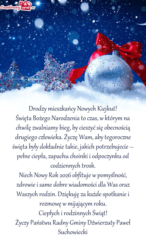 Niech Nowy Rok 2026 obfituje w pomyślność, zdrowie i same dobre wiadomości dla Was oraz Waszych