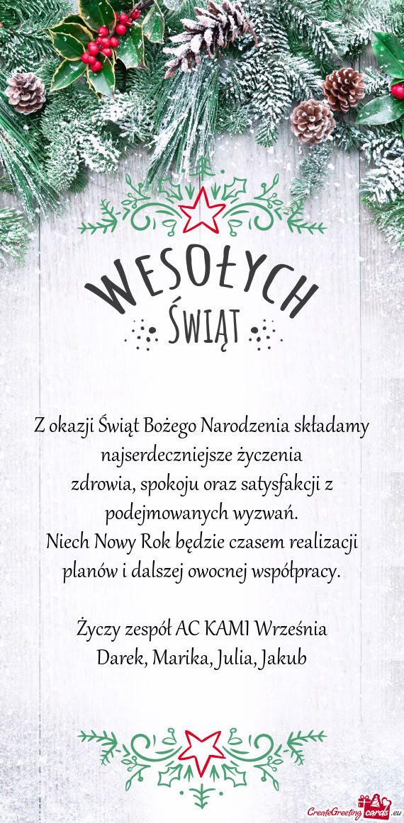 Niech Nowy Rok będzie czasem realizacji planów i dalszej owocnej współpracy