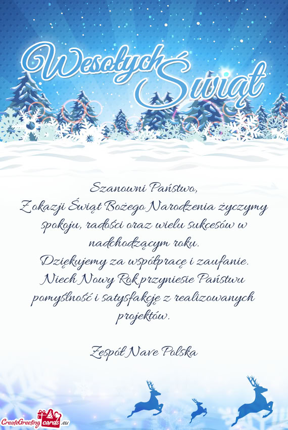 Niech Nowy Rok przyniesie Państwu pomyślność i satysfakcję z realizowanych projektów