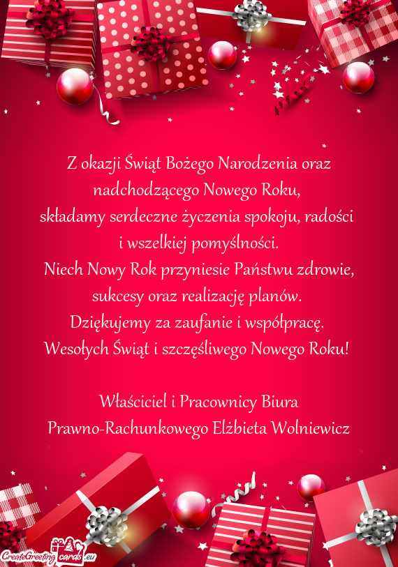 Niech Nowy Rok przyniesie Państwu zdrowie, sukcesy oraz realizację planów