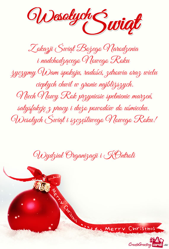 Niech Nowy Rok przyniesie spełnienie marzeń, satysfakcję z pracy i dużo powodów do uśmiechu