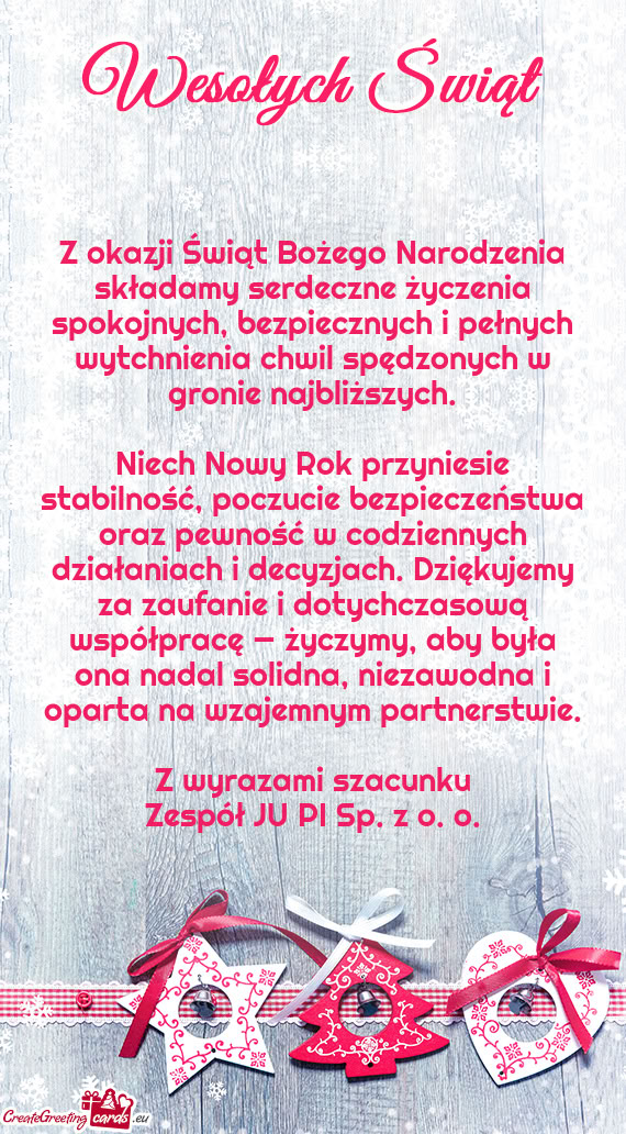 Niech Nowy Rok przyniesie stabilność, poczucie bezpieczeństwa oraz pewność w codziennych dział