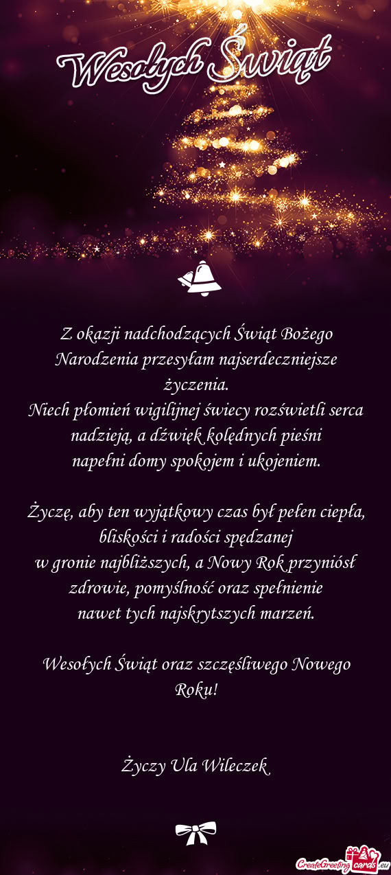 Niech płomień wigilijnej świecy rozświetli serca nadzieją, a dźwięk kolędnych pieśni