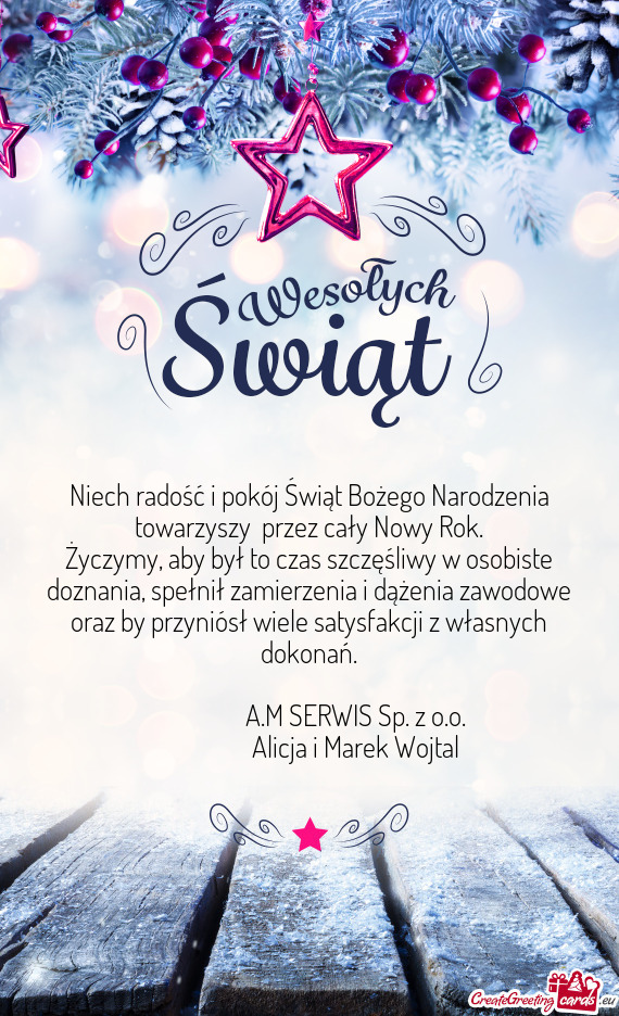 Niech radość i pokój Świąt Bożego Narodzenia towarzyszy  przez cały