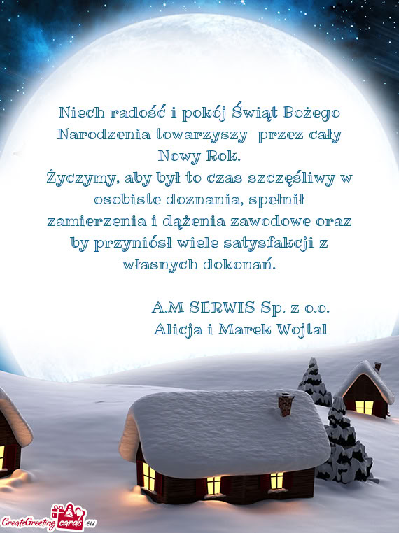 Niech radość i pokój Świąt Bożego Narodzenia towarzyszy  przez cały