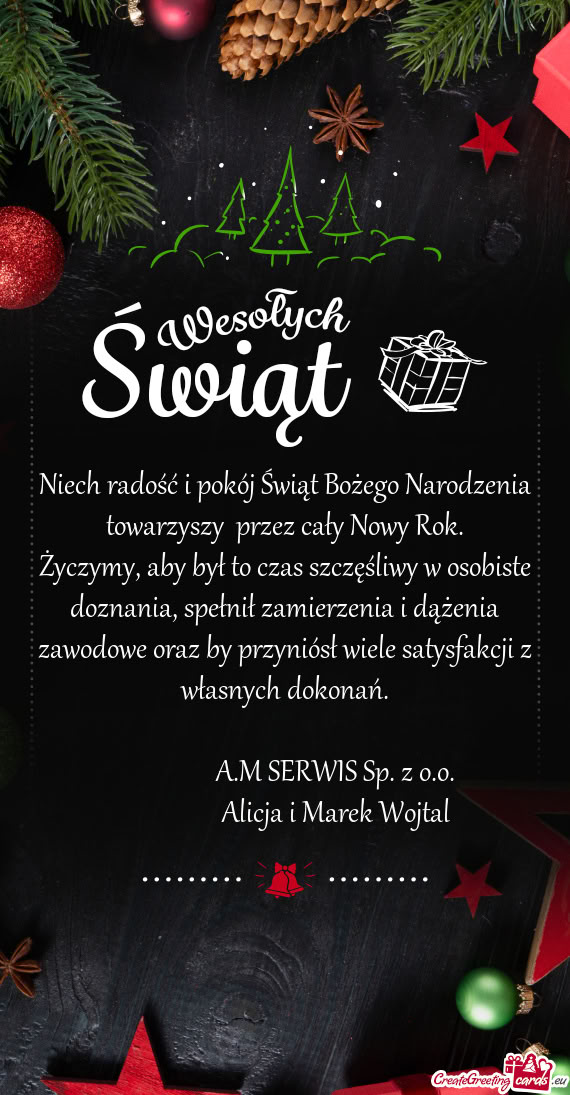 Niech radość i pokój Świąt Bożego Narodzenia towarzyszy  przez cały