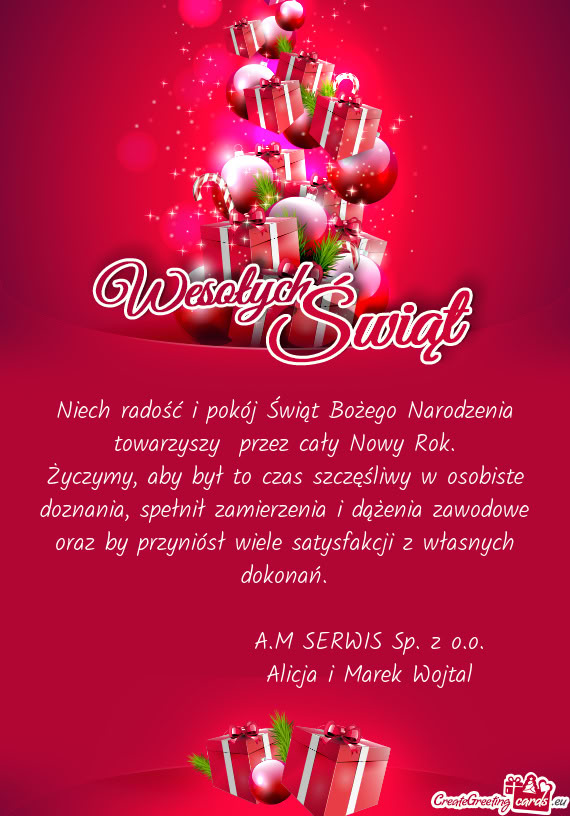 Niech radość i pokój Świąt Bożego Narodzenia towarzyszy  przez cały