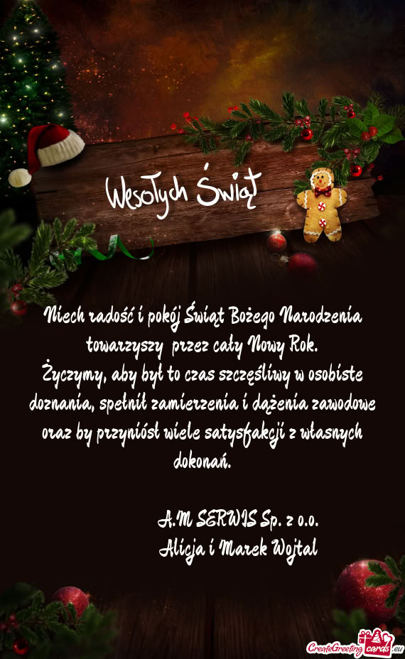 Niech radość i pokój Świąt Bożego Narodzenia towarzyszy  przez cały