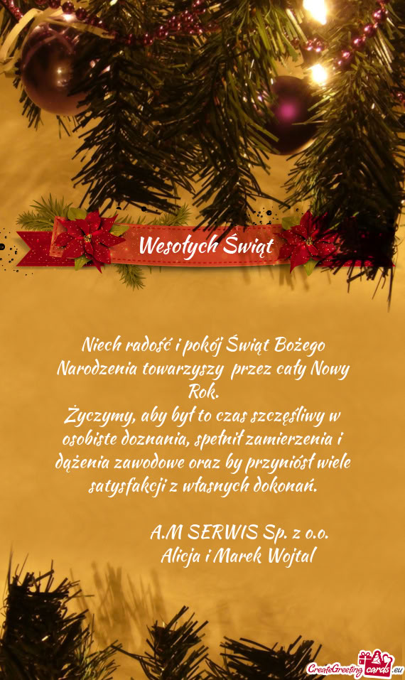 Niech radość i pokój Świąt Bożego Narodzenia towarzyszy  przez cały