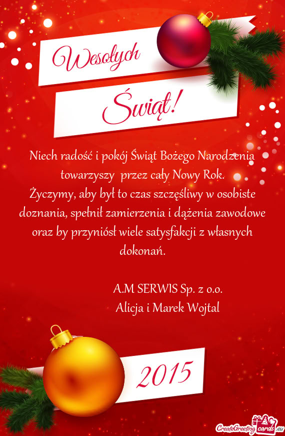 Niech radość i pokój Świąt Bożego Narodzenia towarzyszy  przez cały