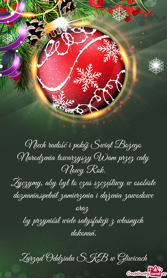 Niech radość i pokój Świąt Bożego Narodzenia towarzyszy Wam przez cały Nowy Rok