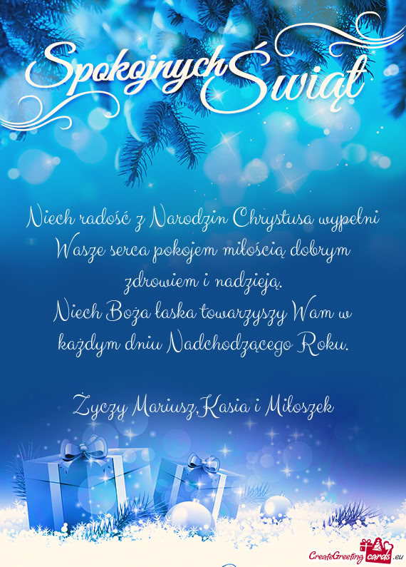 Niech radość z Narodzin Chrystusa wypełni Wasze serca pokojem miłością dobrym zdrowiem i nadzi