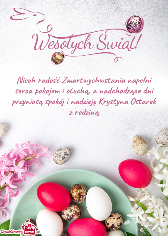 Niech radość Zmartwychwstania napełni serca pokojem i otuchą, a nadchodzące dni przyniosą spok