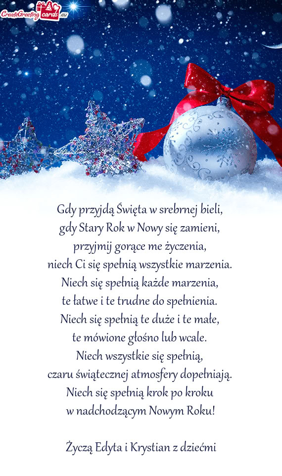 Niech się spełnią krok po kroku w nadchodzącym Nowym Roku! Życzą Edyta i Krystian z dz