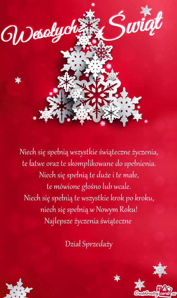Niech się spełnią w Nowym Roku! Najlepsze życzenia świąteczne  Dział Sprzedaży