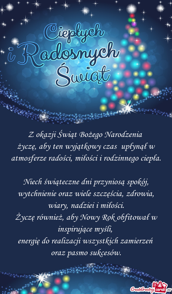 Niech świąteczne dni przyniosą spokój, wytchnienie oraz wiele szczęścia, zdrowia, wiary, nadzi