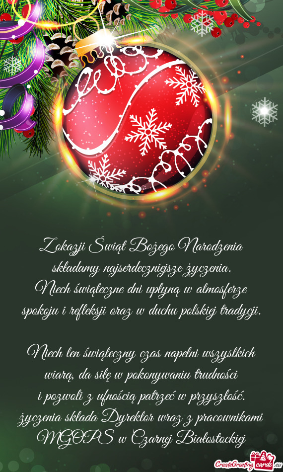 Niech świąteczne dni upłyną w atmosferze spokoju i refleksji oraz w duchu polskiej tradycji
