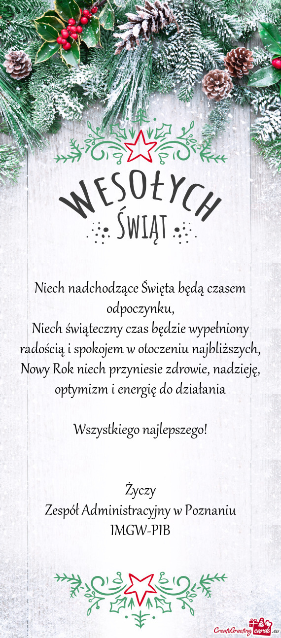 Niech świąteczny czas będzie wypełniony radością i spokojem w otoczeniu najbliższych