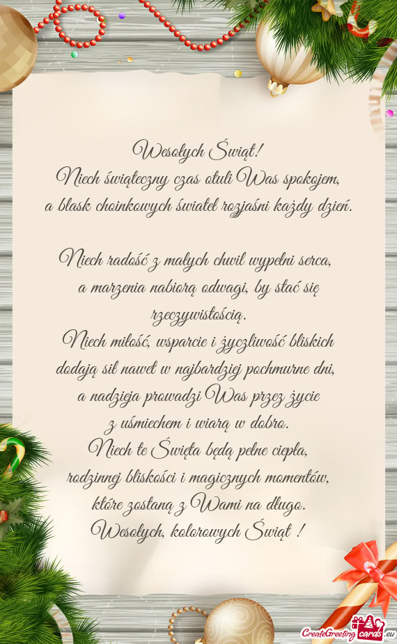 Niech świąteczny czas otuli Was spokojem