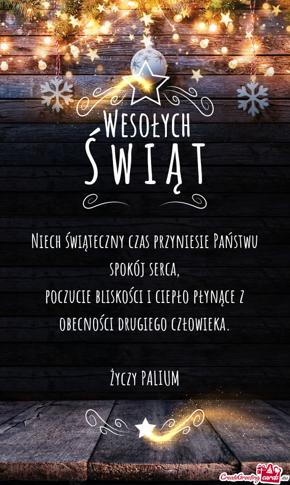 Niech świąteczny czas przyniesie Państwu spokój serca