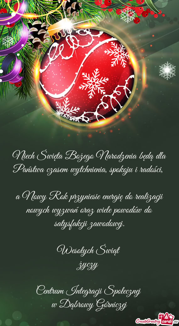 Niech Święta Bożego Narodzenia będą dla Państwa czasem wytchnienia, spokoju i radości