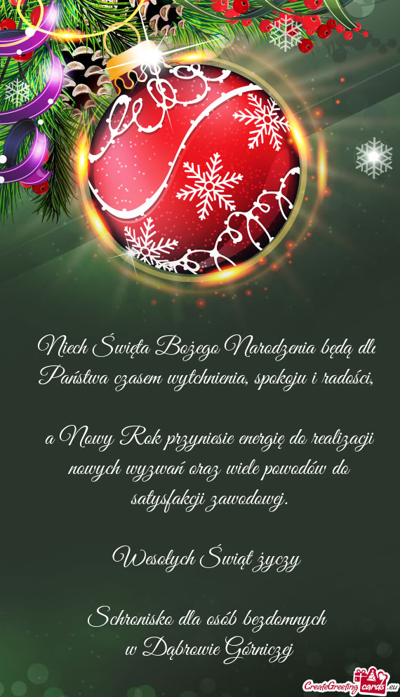 Niech Święta Bożego Narodzenia będą dla Państwa czasem wytchnienia