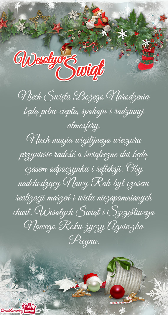 Niech Święta Bożego Narodzenia będą pełne ciepła, spokoju i rodzinnej atmosfery