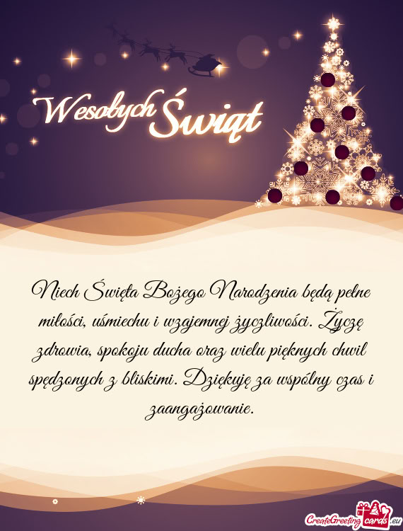 Niech Święta Bożego Narodzenia będą pełne miłości, uśmiechu i wzajemnej życzliwości. Życ