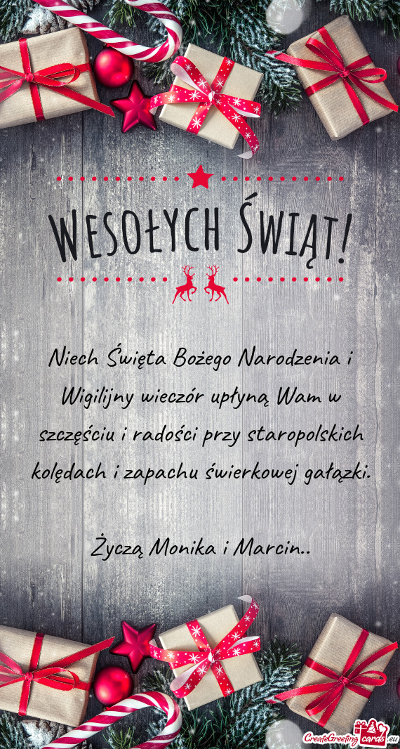 Niech Święta Bożego Narodzenia i Wigilijny wieczór upłyną Wam w szczęściu i radości przy s