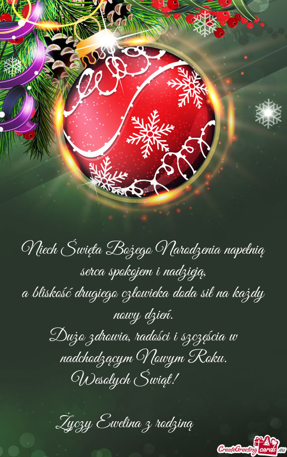 Niech Święta Bożego Narodzenia napełnią serca spokojem i nadzieją