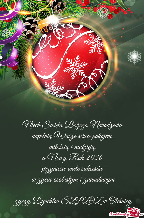 Niech Święta Bożego Narodzenia napełnią Wasze serca pokojem