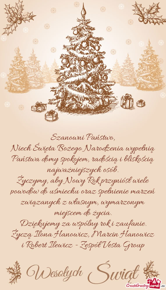 Niech Święta Bożego Narodzenia wypełnią Państwa domy spokojem, radością i bliskością najwa