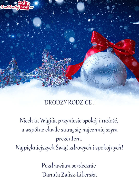 Niech ta Wigilia przyniesie spokój i radość
