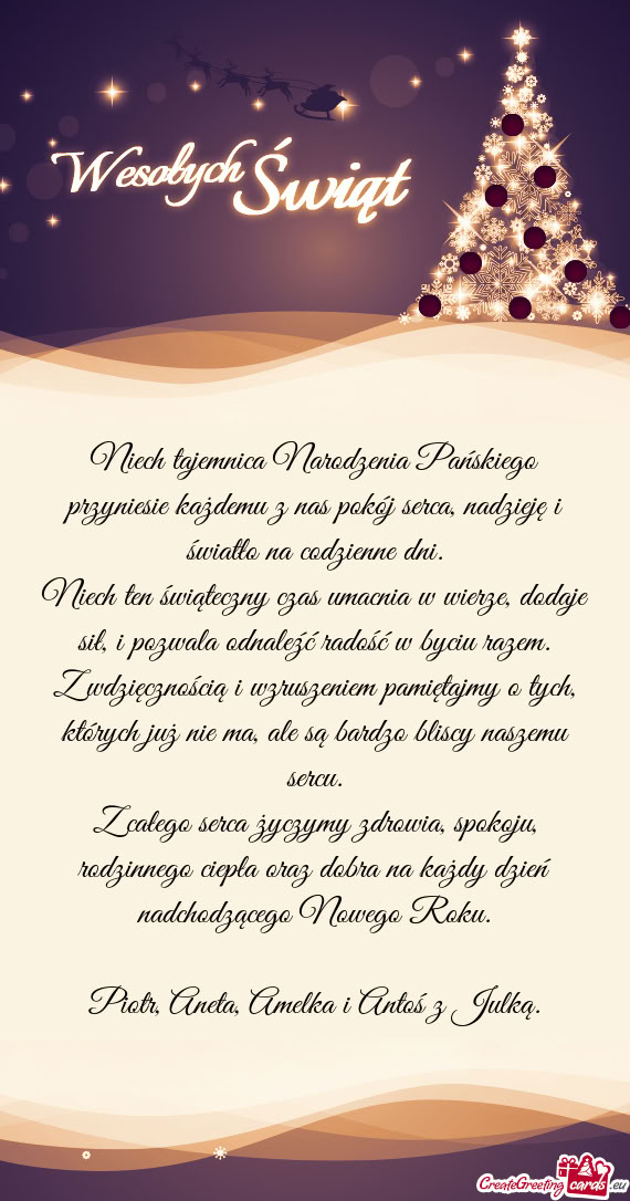 Niech tajemnica Narodzenia Pańskiego przyniesie każdemu z nas pokój serca, nadzieję i światło