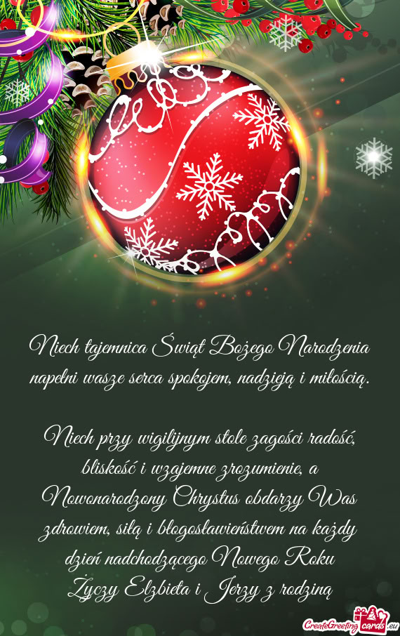 Niech tajemnica Świąt Bożego Narodzenia napełni wasze serca spokojem, nadzieją i miłością